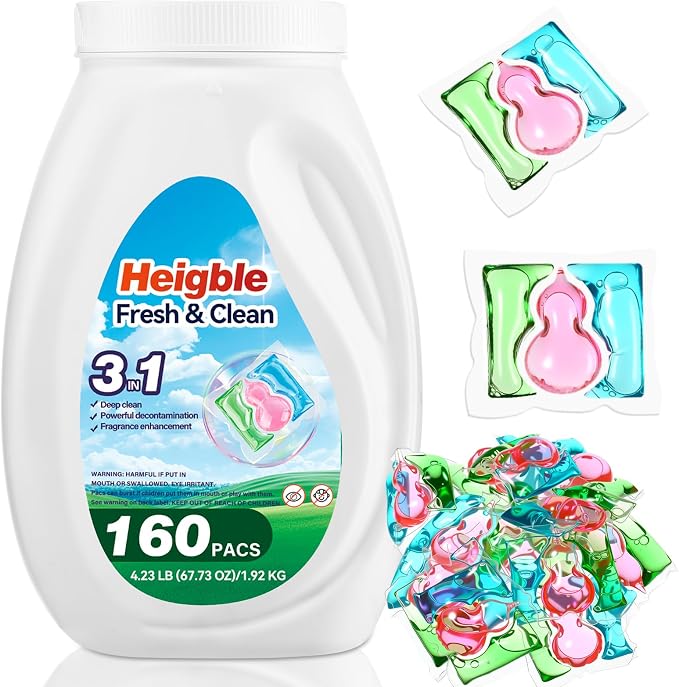 160 Count Laundry Detergent Pods Bulk 3 in 1 Washing Machine Detergent Pods Ultra Concentrated Tackles Tough Odors, Remover Powerful Decontamination, Fragrance Enhancement