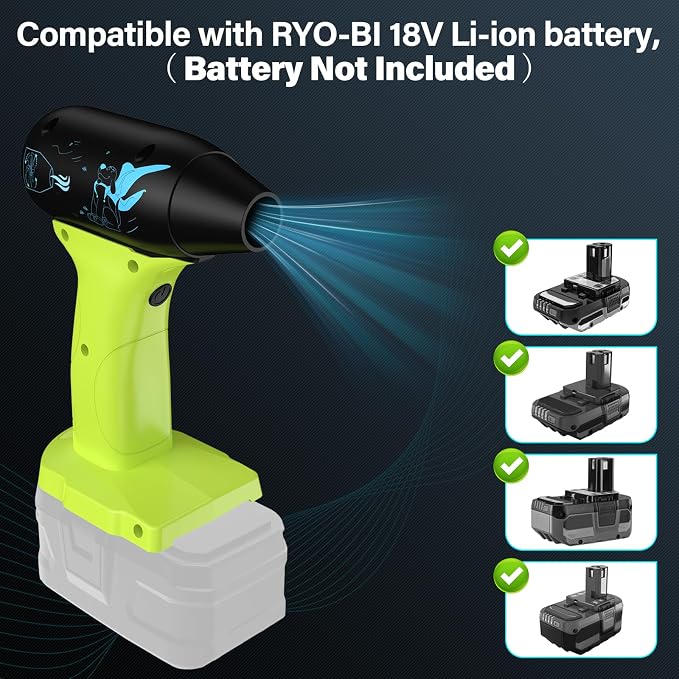 Cordless Jet Dry Blower for Ryobi 18V Battery, 130000RPM Turbo Blower, Compressed Air Duster & Mini Leaf Blower, Portable Handheld Dust/Snow Cleaner for Lawn Patio Car Office