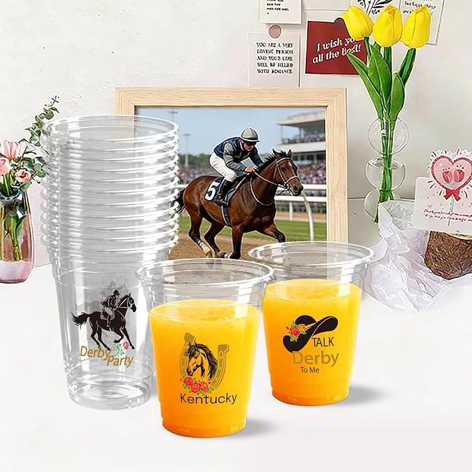 100 Pack Horse Plastic Cups 12 oz Horse Racing Disposable Clear Party Favor Drinking Cold Beverage Cup for Party Supplies Decorations