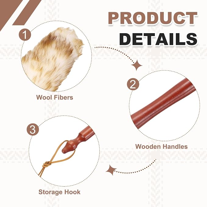 uxcell Wool Duster, 20.5" Natural Feather Cleaner Household Cleaning Duster with Solid Wooden Handle for Cleaning Fans Window Blinds Shelves Furniture, White Coffee
