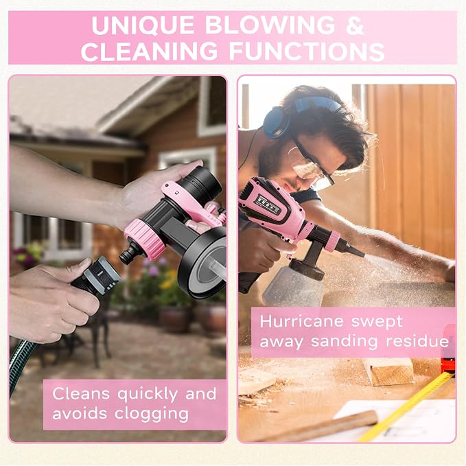 VONFORN Paint Sprayer, 700W HVLP Spray Gun with Cleaning & Blowing Joints, 4 Nozzles and 3 Patterns, Easy to Clean, for Furniture, Cabinets, Fence, Walls, Door, Garden Chairs etc. VF803 Pink