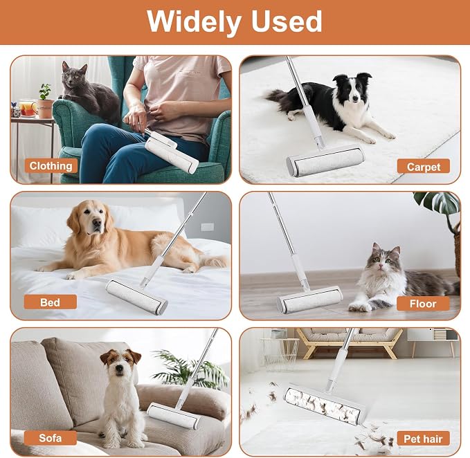 50" Large Lint Roller for Floor, 9.45'' Extendable Lint Roller with 7 Extra Sticky Refills (420 Sheets), One-Click Spring Button for Easy Refill Change, Sticky Rollers for Pet Hair, Floors