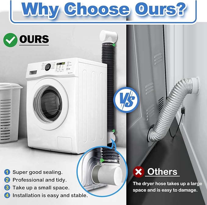Dryer Vent Hose Kit for Tight Spaces, 90 Degree Elbow, Dual Elbow, Easy Installation, Airtight Sealing, 1 Pack