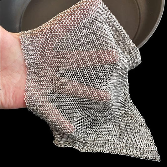 Cast Iron Cleaner & Chainmail Skillet Scrubber - 20''x20'' 3.8mm Small Ring, 316L Stainless Steel Interlocking Mesh Sheet, Flexible Chainmail Panel, Fine Linked Ring Fabric, Woven Ring Net