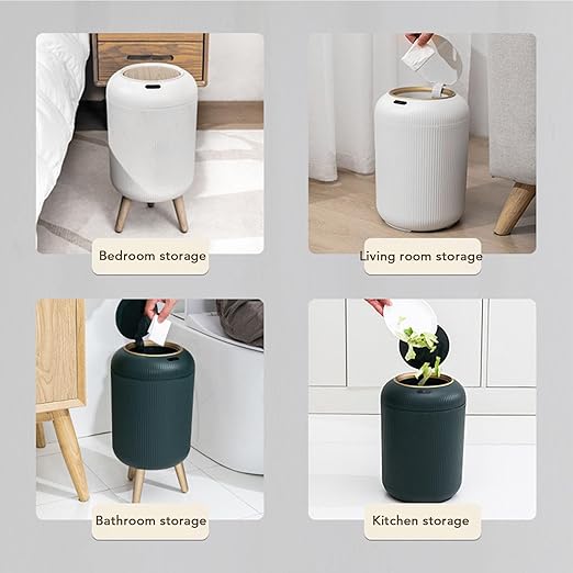 Automatic Motion Sensor Trash Can, Smart Touchless Water Proof Plastic Wastebasket,Garbage Bin with Removable Legs for Bathroom, Kitchen, Bedroom (White)