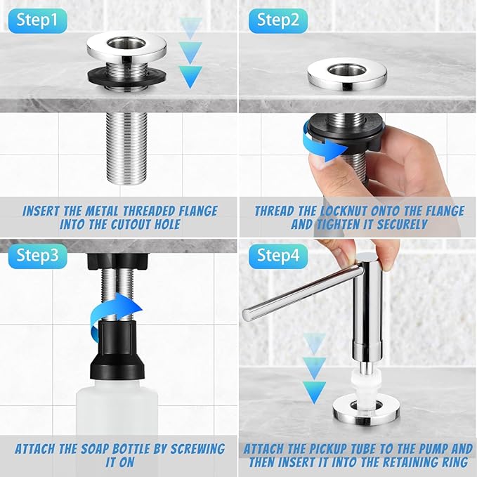 Improved Chrome Kitchen Sink Soap Dispenser - Stainless Steel Countertop Soap Dispenser – Best Choice for Dispensing Liquid & Gel Soap, Hand Lotion