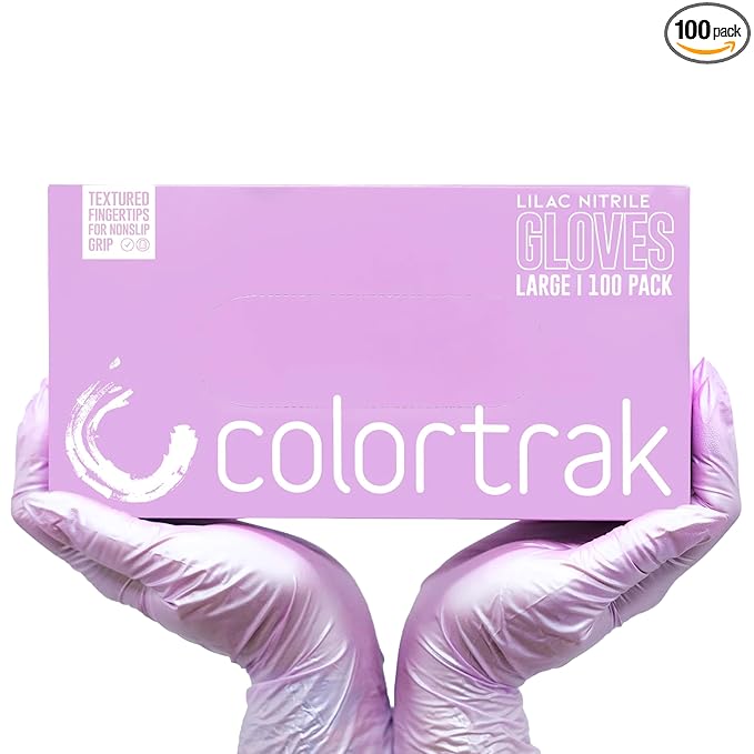 Colortrak Disposable Nitrile Gloves, Pink, Luminous Collection Lilac Frost Latex-Free, Powder-Free Hair Color Gloves for Chemical Processing & Salon Services, 100 Count, Large