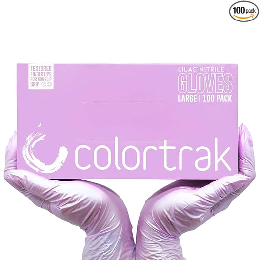 Colortrak Disposable Nitrile Gloves, Pink, Luminous Collection Lilac Frost Latex-Free, Powder-Free Hair Color Gloves for Chemical Processing & Salon Services, 100 Count, Large