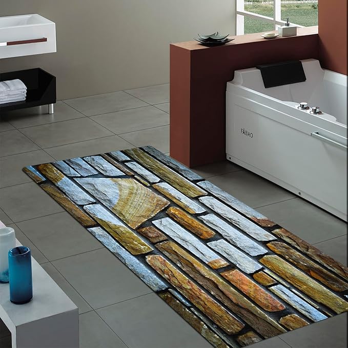 WODEJIA Non-Skid Low Pile Sponge Foam Door Entry Rug for Bathroom Mat,Separate Tub Shower Skid Proof Rugs, Home 3D Optical Illusion Rug Non Slip Bath Mats Welcome Mat 47 x 18 inches