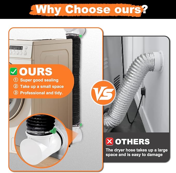 Dryer Vent Hose Connector Kit,90 Degree Dryer Vent Elbow+10ft 6-Layer Flexible Hose & Sealing Kit for 4 Inch Dryer Duct, Dryer Adapter,Space-Saving Design for Tight Space
