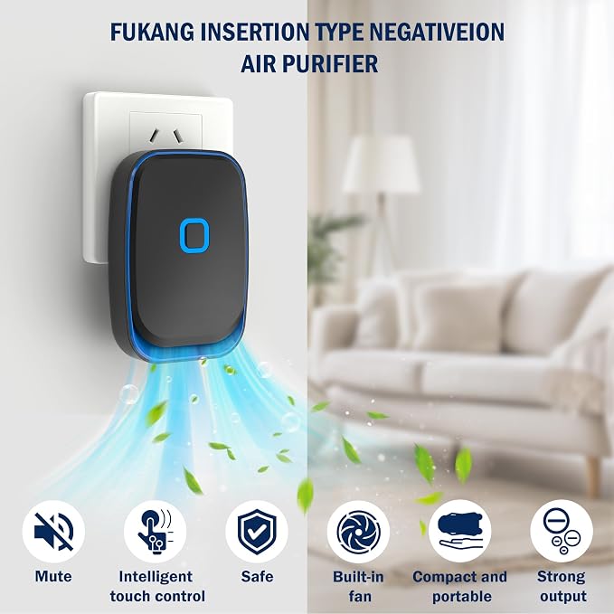 Plug-in Negative Ion Air Purifier/Household Air Purifier/Negative Ion Purification System/ 100 Million ions/hr, Filterless & Silent, for Living Room, Bedroom, Pet Odors (Black, 6-Pack)