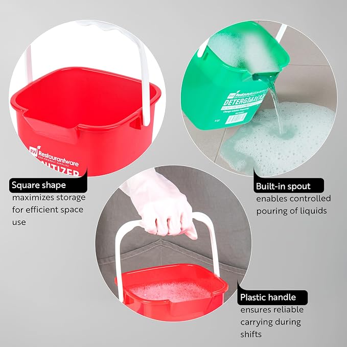 RW Clean 6 Quart Cleaning Bucket, 1 Detergent Square Bucket - With Measurements, Built-In Spout And Handle, Green Plastic Utility Bucket, For Home Or Commercial Use, - Restaurantware