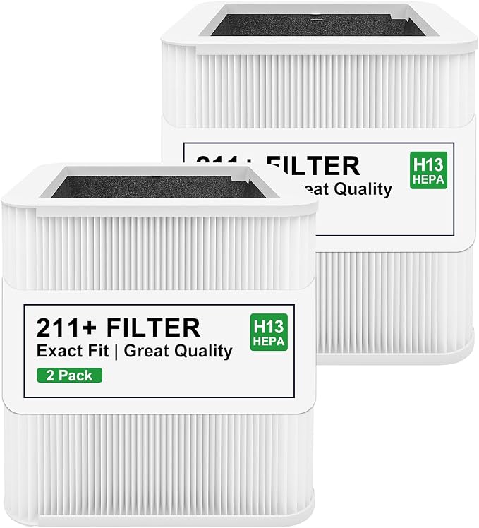 2 Pack 211+ Replacement Filter, Compatible with Blue Pure 211+ Auto Air Cleaner Purifier, 2 Stage Filtration System of H13 True and Activated Carbon Filter, for bedrooms, living rooms, and offices