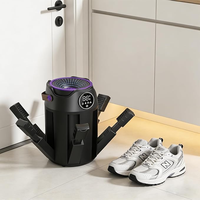 6-Arm Boot and Glove Dryer Family Size – Forced Air Boot Dryer with Heat Blower & Timer. Foldable Ski Boot Dryer, Warmer & Hockey Equipment Dryer for Shoes, Ski Gloves, Hats – Adjustable Rack(Black)