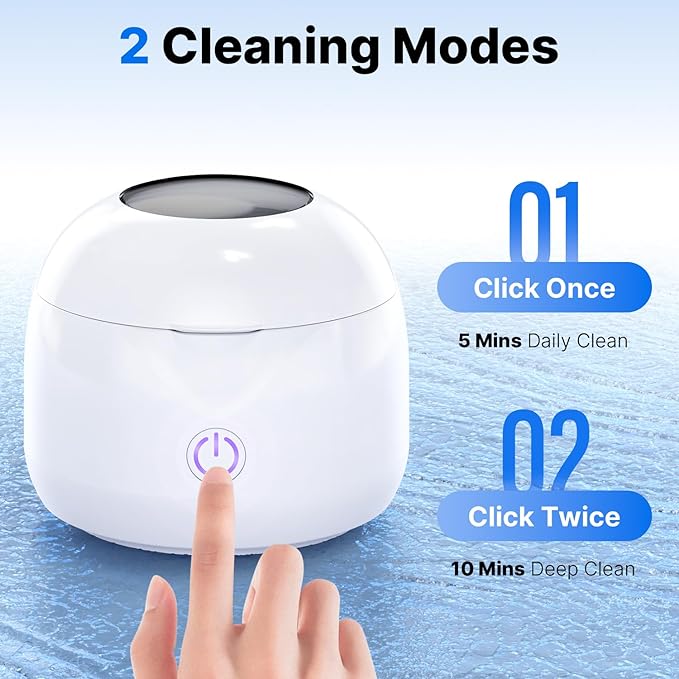 CXRUY Ultrasonic Retainer Cleaner - UV Dental Cleaning Pod Night Guard Cleaner for Dentures, Aligner, Braces, Toothbrush Heads, Jewelry (White)