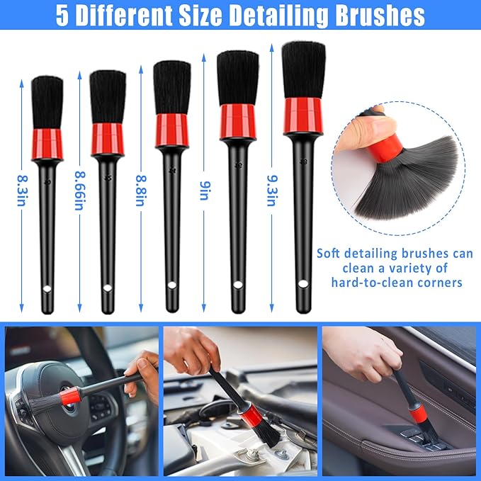 29Pcs Car Detailing Kit Wash Cleaning Kits with Pump Foam Sprayer Collapsible Bucket Wash Brush Large Wash Mitt Towels Complete Interior Exterior Car Detailing Supply Set Blue