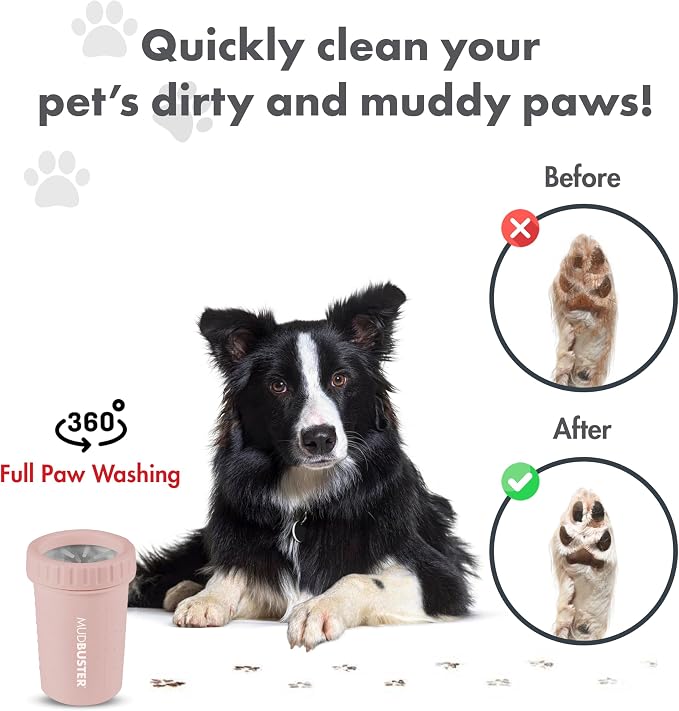 Dexas MudBuster Medium Dog Paw Cleaner, Blush, Fits 1.5"-2.5" Wide Paws, Gentle Silicone Bristles for Quick, Easy Cleaning