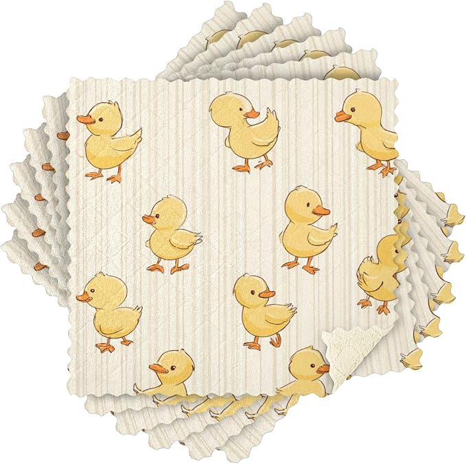 Cute Yellow Ducks Stripe Kitchen Towels Dish Cloths Set of 6 Microfiber Cleaning Cloths for Cars Super Absorbent Machine