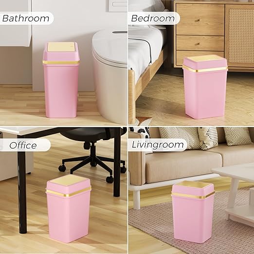 3 Pack Bathroom Trash Can with Lid 4 Gallon Small Trash Can with Press Top Lid Bathroom Garbage Can with 150 Counts Trash Bags for Kitchen Bedroom Office(Black White Pink)