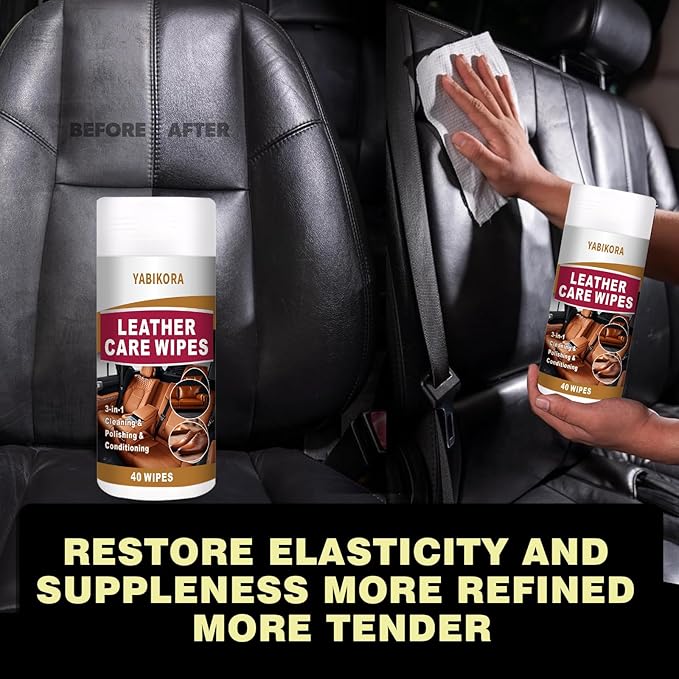 Leather Wipes, Full 80 Wipes Leather Seat Wipes for Car Interior, Steering Wheel & Furniture, Leather Couch Wipes and Conditioner - Generously Sized (4.72 X 5.51 Inch) - 2set