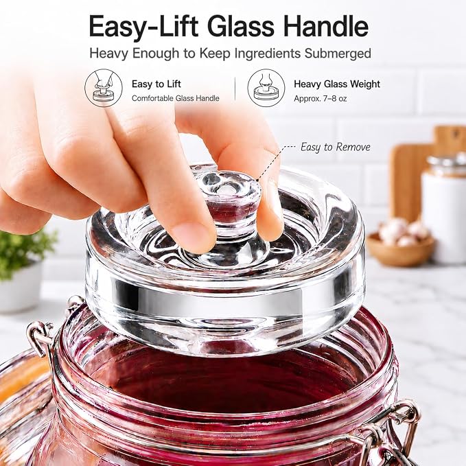2L Wide Mouth Fermentation Jars, Pack of 2 Complete Fermenting Kit with Airlocks & Glass Weights for Sauerkraut, Kimchi & Pickles