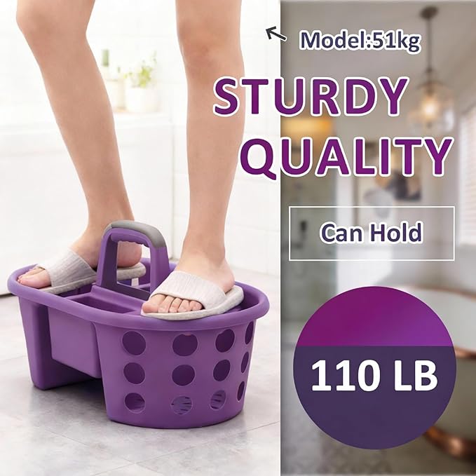 SIMPLYKLEEN Large Shower Caddy Portable 2PC - Made in USA Plastic Jumbo Size Dorm Storage Candy Tote with Handle Shower Organizer for Bathroom, Pantry, Kitchen, College Dorm, Orange/Purple