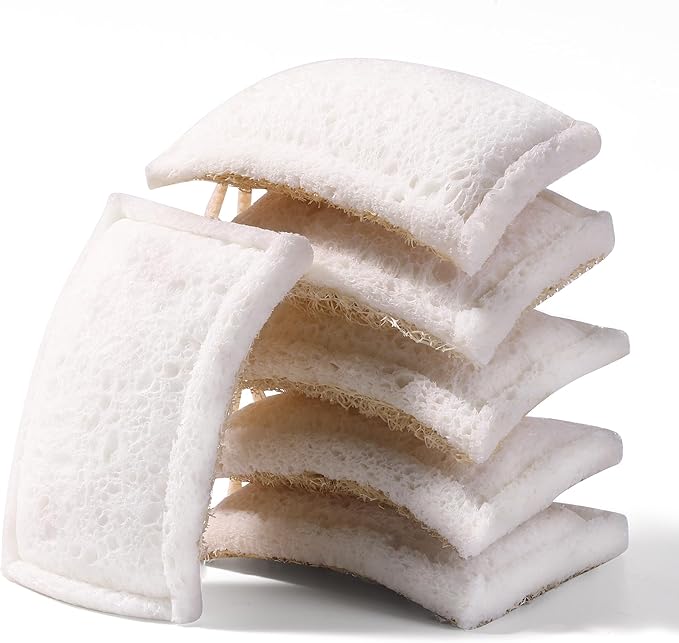 JOYMOOP Compressed Cellulose & Loofah Scrubbers, Non-Scratch Scrub Sponge, Kitchen Sponges for Dishes, 24-Pack, Dual-Sided Dish Sponge for Nonstick Cookware & All Surfaces