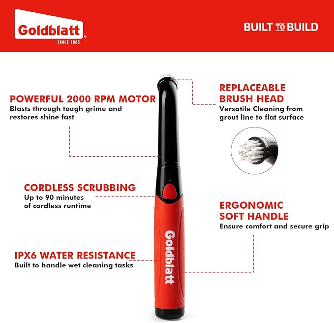 Goldblatt Cordless Electric Spin Scrubber 18-Piece Kit, Power Scrubber with Battery Indicator Light, Waterproof Electric Cleaning Brush for Grout, Tile, Bathroom, Kitchen Cleaning