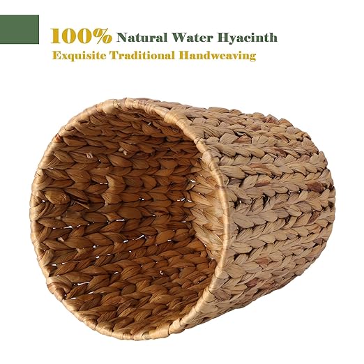 2.6 Gallon Wicker Trash Can with Lid and Square Wicker Tissue Box Cover, Boho Decorative Handwoven Water Hyacinth Rattan Bedroom Bathroom Living Room Accessories Decor (Natural)