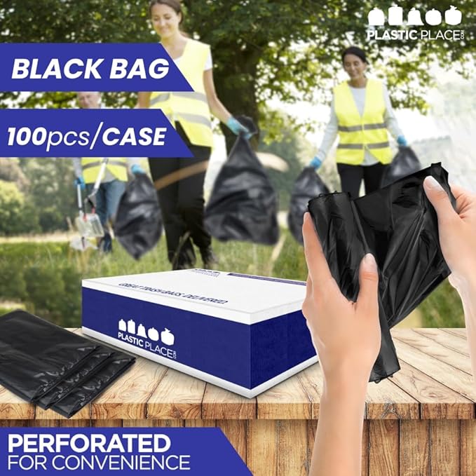 Plasticplace Heavy Duty Trash Bags, 40-45 Gallon, Black, Industrial Strength, Tear-Resistant, Leak-Proof, Large Garbage Bags for Yard, Construction, Lawn, 100 Count 1.5 Mil, 40"x46"