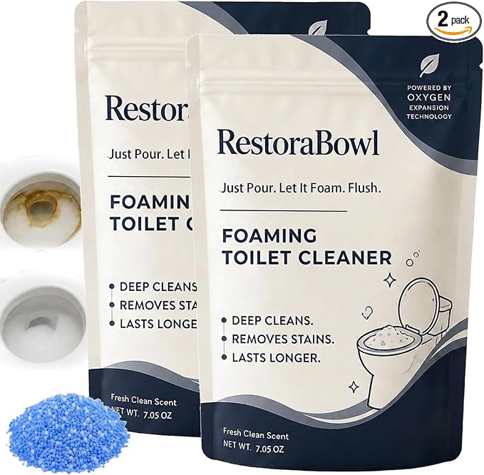 Restorabowl Toilet Cleaner, Professional Foaming Toilet Bowl Cleaner, Just Pour. Let It Foam. Flush. Deep-Cleans Below the Surface, Safe for Porcelain& Septic Systems (2pcs)
