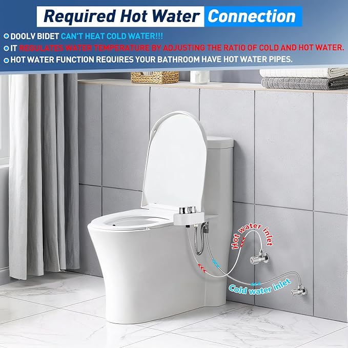 Upgraded Hot Cold Bidet Attachment - Front & Rear Wash, Adjustable Water Pressure, with Self-Clean, Retractable Single Nozzle, Non-Electric Warm Water Bidet Toilet Seat Attachment - White