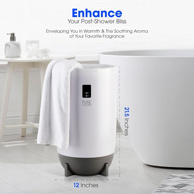 PureClean Towel Warmer Bucket, Portable Blanket Heater for Bathroom and Spa, Customizable Fragrance, Auto Shut-Off, Fits 2 Large Towels, Blankets and Bathrobes, LED Display, Adjustable Timer, Gray