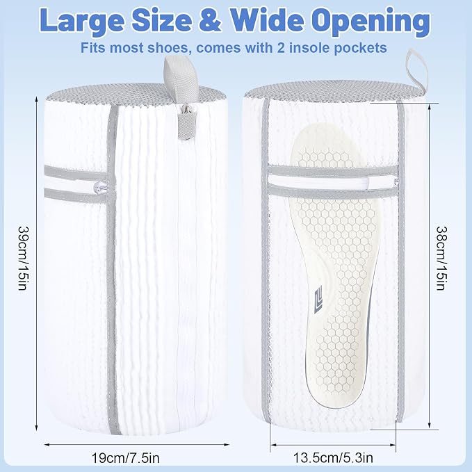 Dntorx 2 PCS Shoe Washing Machine Bag, Reusable L-shaped Zipper Laundry Shoe Bag for Washing Machine with Insoles Mesh Pocket for Washer and Dryer, Shoe Cleaning Bags for Sneaker Tennis Shoes
