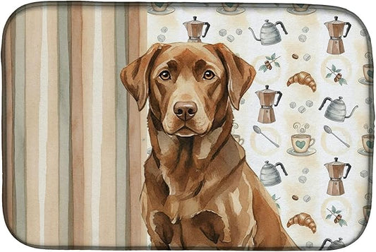 Caroline's Treasures Chocolate Labrador Retriever Coffee Bar Dish Drying Mat Absorbent Dish Drying Mat Pad for Kitchen Counter Dish Drainer Mat for Countertop, 14 x 21", Multicolor