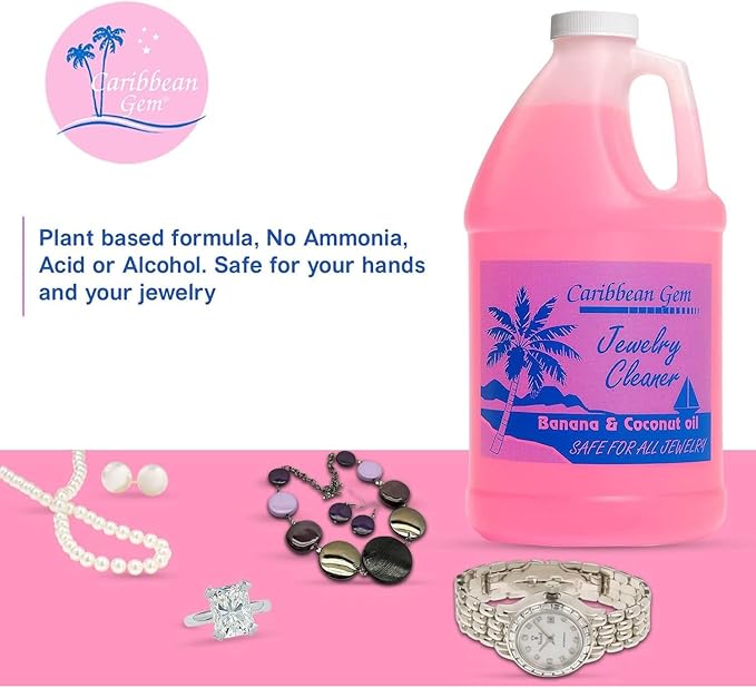 Caribbean Gem Banana & Coconut Oil Jewelry Cleaner (1/2 Gallon Refill) - Jewelry Cleaning Solution Gallon for All Gold, Silver, Diamonds, Rings, Gems & Precious Stones