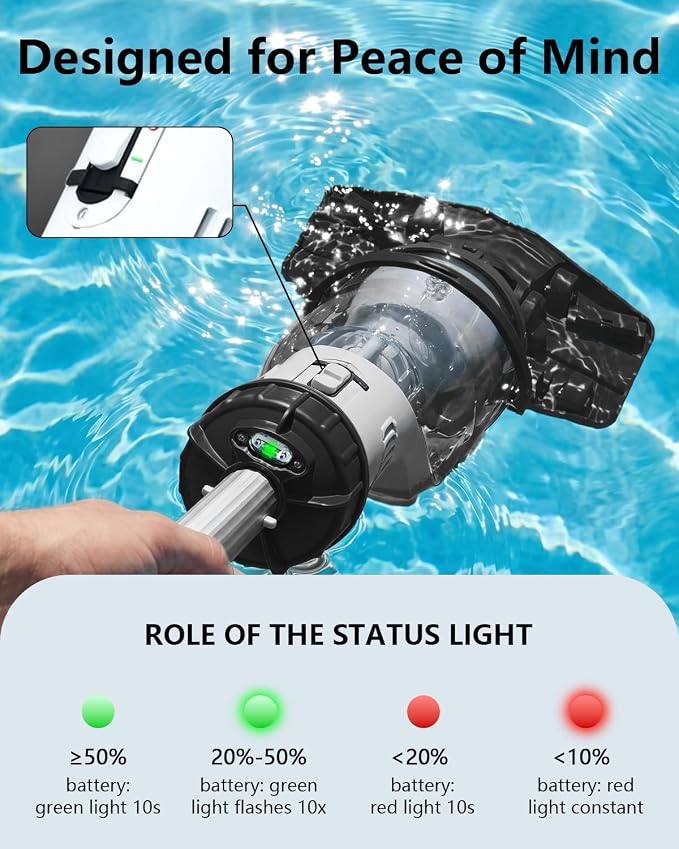 FOTING Cordless Pool Vacuum for Above Ground Pool 19.5 GPM, All-Angle Head&LED Display,Handheld Rechargeable Spa Vacuum Cleaner for Inground Pools for Hot Tub, Debris,Shallow Steps