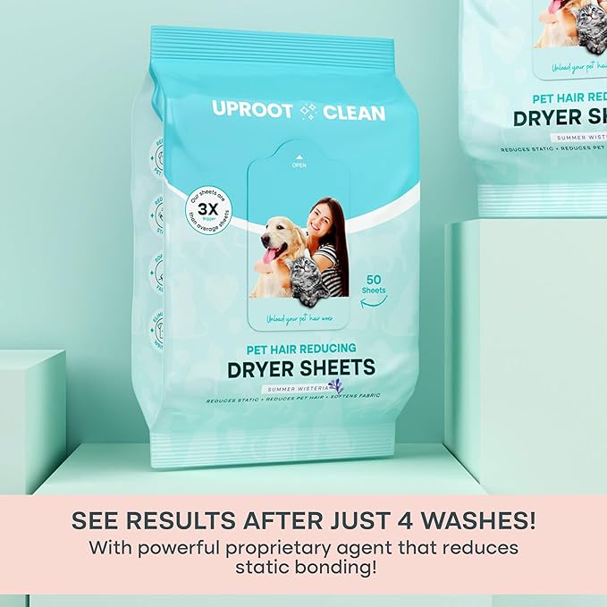 Uproot Clean Washing Machine Cleaner Tablets Pro & Dryer Sheets Pet Hair Reduction Set: Anti-Static Sheets Pet Hair Remover for Laundry & Washer Machine Cleaning Tablets - Spotless Laundry Every Time