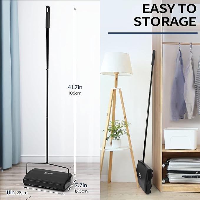 Carpet Floor Sweeper Manual with Horsehair, Broom and Dustpan Set for Home