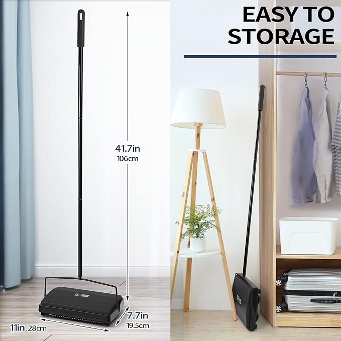 JEHONN Carpet Floor Sweeper Manual with Horsehair, Broom and Dustpan Set for Home