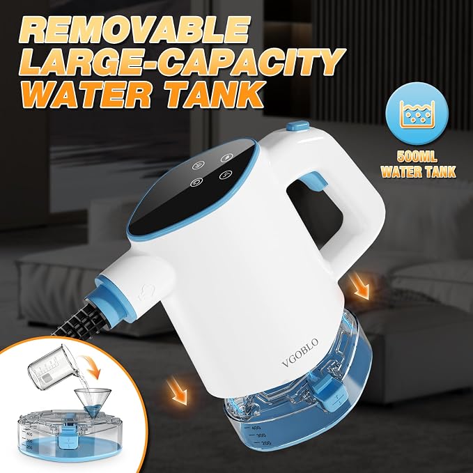 Steam Cleaner, 15s Fast Heat-Up & 500ml Removable Large Water Tank, Pressurized Handheld Steam Cleaner for Home, Multi-Surface Steamer for Cleaning Kitchen, Bathroom, Car, Floor, Furniture