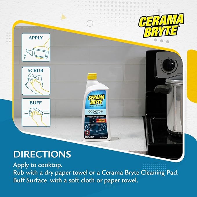 Cerama Bryte Cook Top Cleaner 18 oz 2-Pack & 3 Scraper Pad Pack