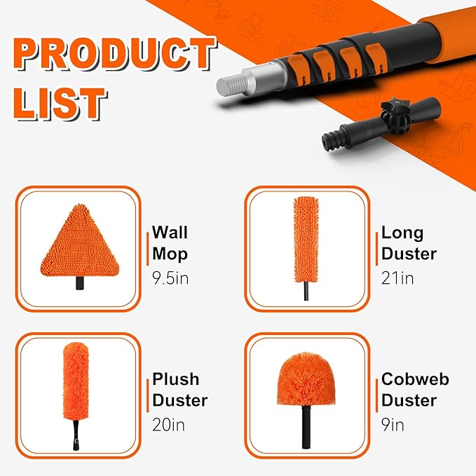 SISUPASSIE 20FT Reach Duster Cleaner Kit, Dusters for Cleaning with Extension Pole, Baseboard & Wall and Window Cleaner Mop for Fan Blades, High Ceiling and Cobweb