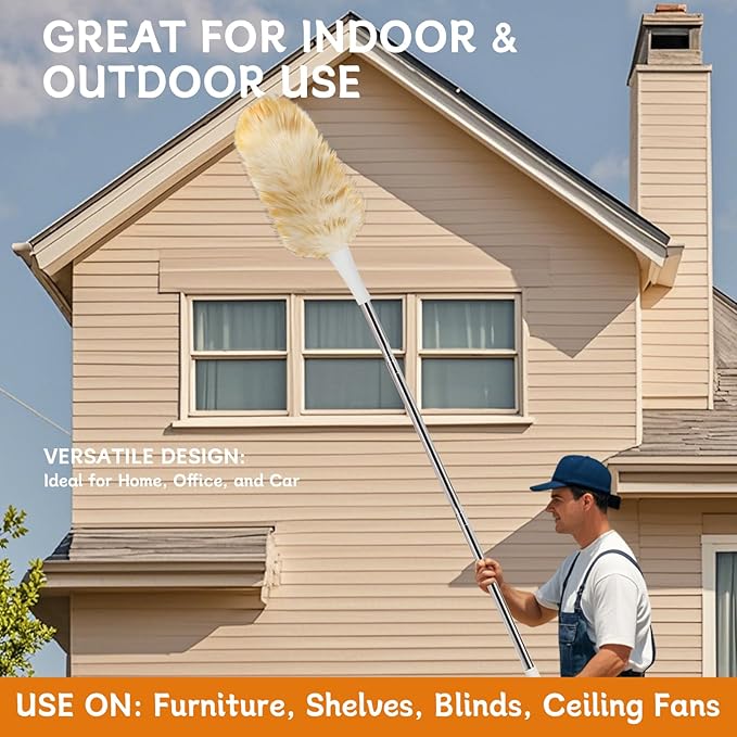 Madrigal 72" Extendable Lambswool Feather Duster for Cleaning,Washable and Reusable Long Handle Handheld Feather Duster for High Places, Home,Office Cleaning
