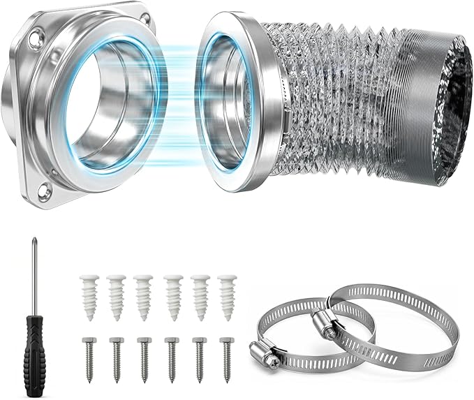 Upgrade Magnetic Dryer Vent Connector Kit, Quick Connection and Disconnection Strong Magnet Self-Alignment Airtight Seal Easy to Clean Includes 3.3 ft 4" Duct, 2 Clamps and 1 Screwdriver