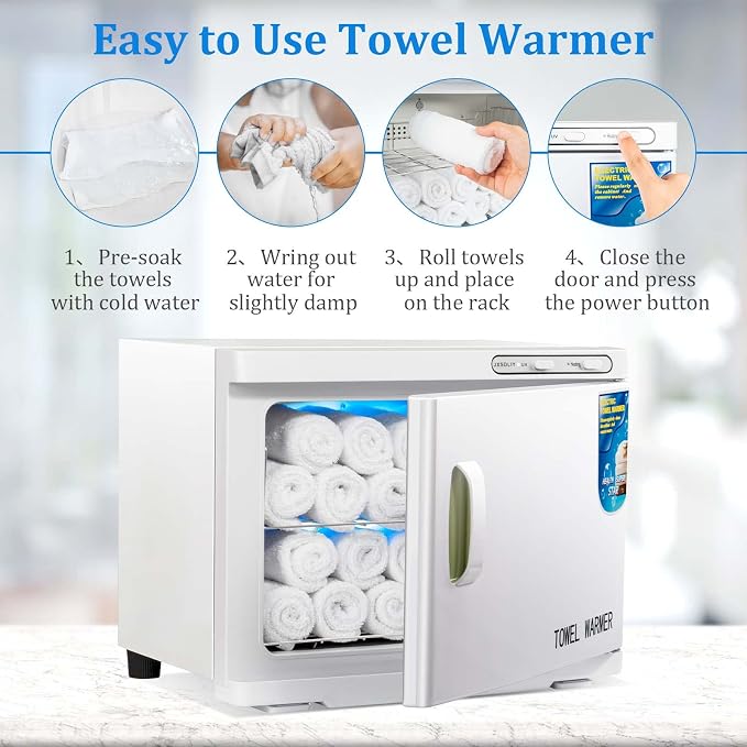 Hot Towel Warmer Cabinet with LED Light - JXSDLIY 23L Large Capacity Towel Cabinet for Bathroom 2-in-1 Professional Hot Towel Warmers for Facials SPA Massage Salon Heats Up Quick Towel Heater (white)
