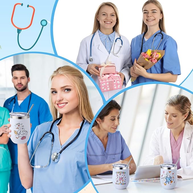 LemonRoad 6 Pcs Funny Silly Goose Nurse Tumbler 12 oz Insulated Stainless Steel Travel Mug with Lid and Straw Rn Graduation Gift New Grad Nurse Appreciation for Women Men Student Nursing Class