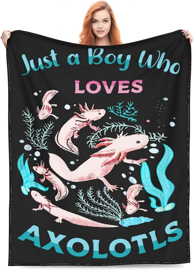 Just A Boy Axolotl Decor Throw Blanket - Super Warm Soft Plush Lightweight Fleece Flannel Blanket - Axolotl Gifts for Boys, Girls, Kids, Women, Adults - Winter Couch, Bed - 40"X50"