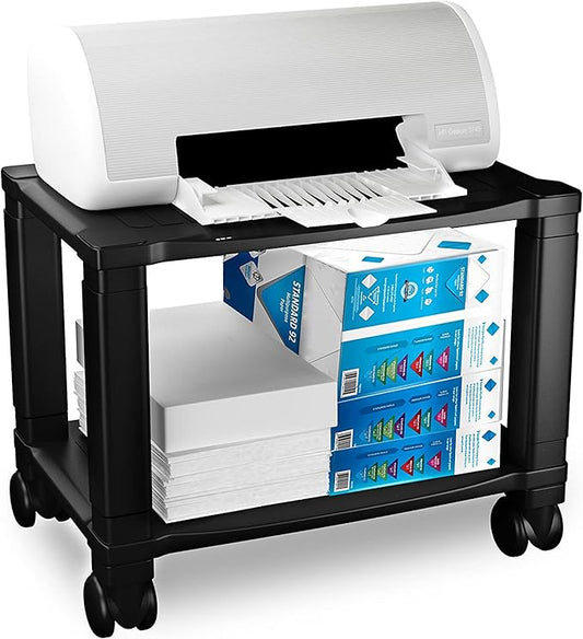 Home-Complete 2-Tier Office Desk Organizer Rolling Cart - Compact Portable Under-Desk Storage and Printer and Projector Stand with Wheels - 88 Lbs(Black)