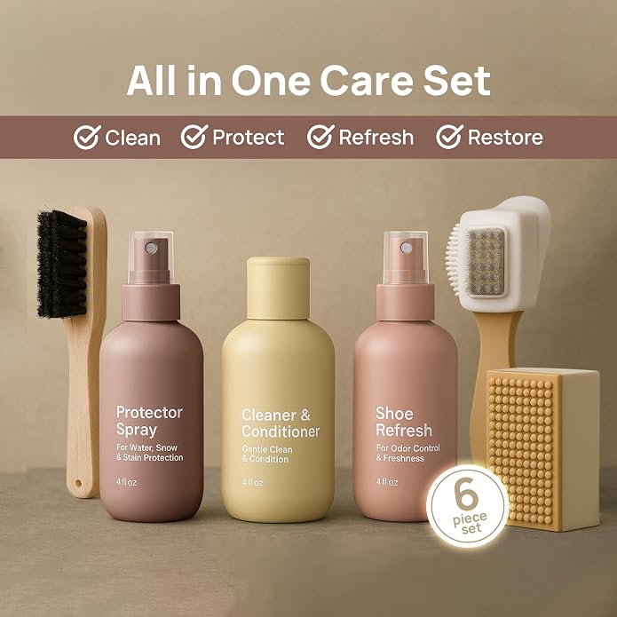 FORTIVO Suede Cleaning Kit Compatible for UGG Footwear - Sheepskin & Suede Gentle Cleaner and Conditioner, Protector Spray, Odor Remover, Suede Stain Nap Eraser, Dual Brush Set for UGG Shoes